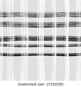 Contemporary art design grunge vector seamless texture for textile design. It was drawn by dry brush. Black and white grungy pattern with large messy stroke elements. 