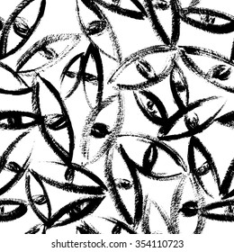 Contemporary art design grunge vector seamless texture for textile design. It was drawn by dry brush. Black and white pattern can be used for cover design