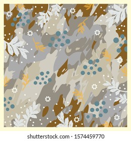 Contemporary art design for scarf pattern with leaf and dots