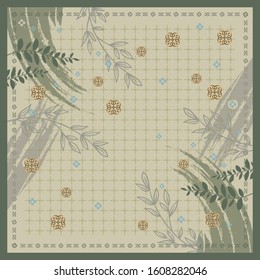 Contemporary art design for scarf pattern with leaf and ethnic element. Hijab fashion