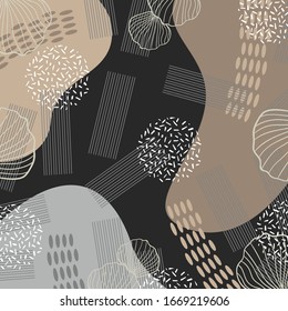 Contemporary art design for scarf pattern with geometric lines on black and brown
