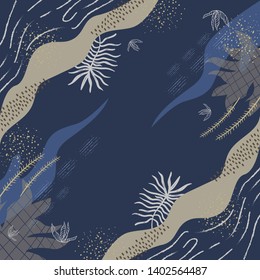 Contemporary art design style for silk scarf pattern hijab motif on blue