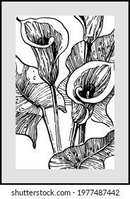 Contemporary art floral posters in trendy colors. Abstract hand drawing flowers and geometric elements and strokes, leaves and flower. 