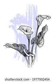 Contemporary art floral posters in trendy colors. Abstract hand drawing flowers and geometric elements and strokes, leaves and flower. 