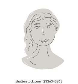 Contemporary art with gypsum antique statue head. A woman with long hair. Vaporwave style poster concept. Vector illustration.