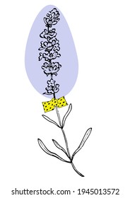 Contemporary art lavender floral posters in trendy colors. Abstract hand drawing flowers and geometric elements and strokes, leaves and flower. 