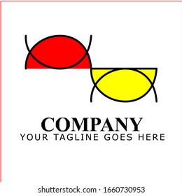 Contemporary art logo, semicircle colored red and yellow vector logo