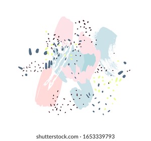 Contemporary art pattern. Brush, marker, pencil stroke. Vector illustration. Memphis, 90s, 80s retro style. Children, kids sketch drawing.  Black, pink, blue, white colors. Poster, banner, print