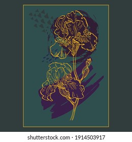 contemporary art posters irises flower. Design for social media, postcards, print.
