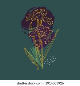 contemporary art posters irises flower. Design for social media, postcards, print.