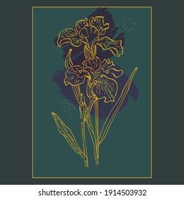 contemporary art posters irises flower. Design for social media, postcards, print.
