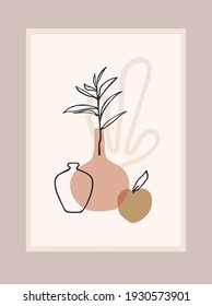 Contemporary art print with abstract plant. Line art. Modern vector design for posters, cards, packaging and more