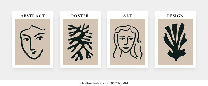 Contemporary art print set. Abstract posters Matisse inspired shapes for decoration. Vector illustration