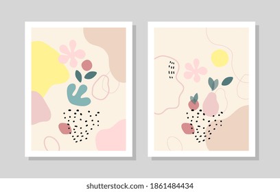 Zeitgenössische Kunstdrucke. Vektorgrafik. Sammlung festlegen. Beige, schwarz, rosa, grüne, gelbe Farben