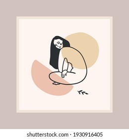 Contemporary art print with woman. Line art. Modern vector design for posters, cards, t-shirts and more