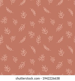 Contemporary art seamless pattern with branches, leaves, plants. Line art. Modern design for paper, cover, fabric, interior decor and other use.