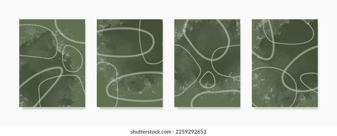 Contemporary artistic hand painted set. Painted green with hand drawn rounded outlines. Design for wall art, postcards, flyers, posters, and releted about decoration.