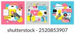 Contemporary artwork. Creative design, employees working together to create new profitable idea. Concept of business, success, growth, teamwork, career development. Copy space for ad. Vector