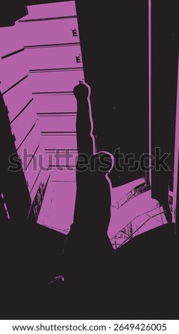 Contemporary atrium ceiling with statue silhouette