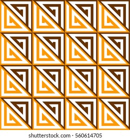 Contemporary Aztec style pattern (adjacent equilateral triangles in square shape tile - vector, repeating, seamless) Orange and brown