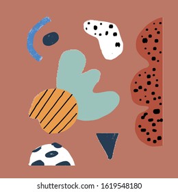Contemporary background with pastel colors abstract shapes. Trendy textures. Bright colors freehand simple elements. Vector design for poster, card, print, banner
