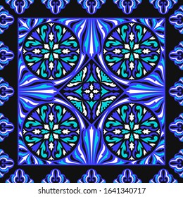 contemporary baroque pattern on blue