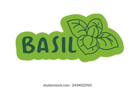 Contemporary basil leaf vector, white backdrop, perfect for culinary branding, menu visuals.