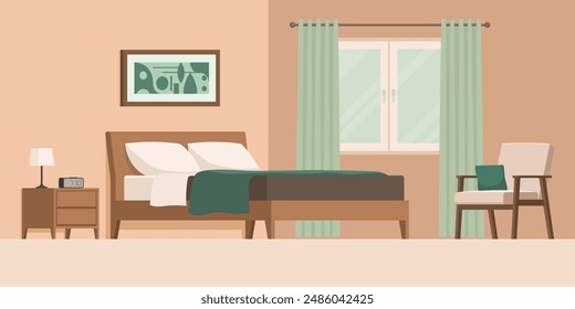 Contemporary bedroom interior with accessories, interior design and lifestyle concept