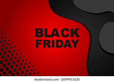 Contemporary Black Friday background with red gradient waves and black geometric elements
