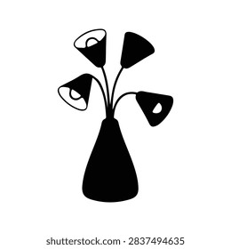 Contemporary black vase holding abstract flower shapes, minimalist decor piece suitable for modern interior design and artistic displays.