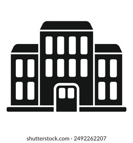 Contemporary black and white vector icon of a modern city building in a simplistic, minimalist design, perfect for office, corporate, or real estate graphic illustrations