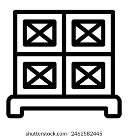 Moderne Schwarz-Weiß-Vektorillustration eines modernen Bücherregal-Icons mit klaren Linien und minimalem Design, perfekt für Wohnkultur, Büro, Archiv oder Wohnzimmer