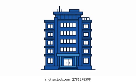 Contemporary blue apartment building with multiple floors and balconies in a clean design