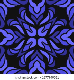 contemporary blue gradient leaves pattern on black