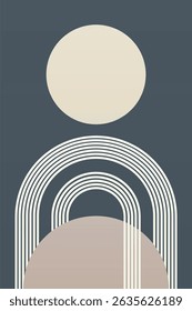 Contemporary bohemian wall art featuring bold geometric shapes and clean line patterns in muted tones