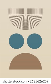 Contemporary bohemian wall art featuring bold geometric shapes and clean line patterns in muted tones