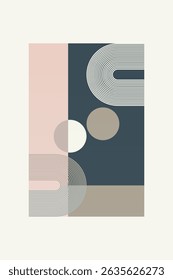 Contemporary bohemian wall art featuring bold geometric shapes and clean line patterns in muted tones