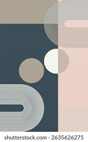 Contemporary bohemian wall art featuring bold geometric shapes and clean line patterns in muted tones