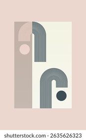 Contemporary bohemian wall art featuring bold geometric shapes and clean line patterns in muted tones
