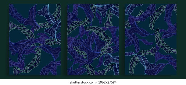 Contemporary botanical prints wall art. tropical leaves background vector. Canvas frame design for prints , wallpaper, cover, banner and home decor.