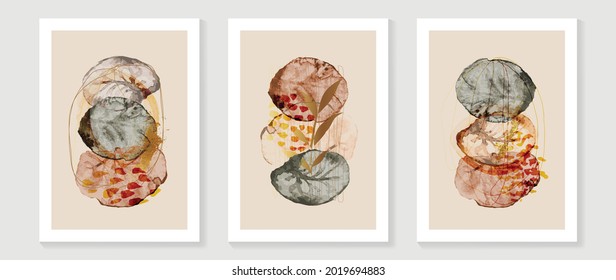 Contemporary botanical prints wall art. Golden palm and tropical leaves background vector. watercolor canvas frame design for prints and home decor.
