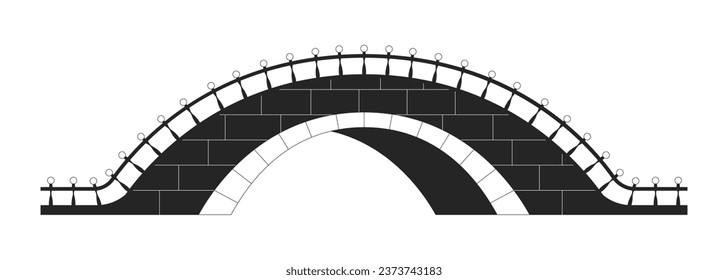 Contemporary brick bridge flat monochrome isolated vector object. Vintage traditional arch. Editable black and white line art drawing. Simple outline spot illustration for web graphic design