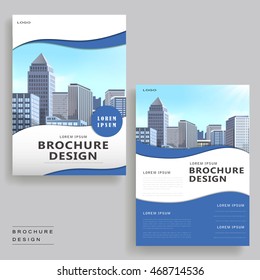 Contemporary brochure template design with city landscape and geometric elements