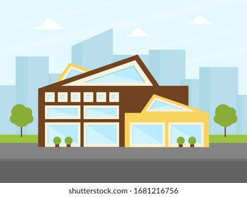 Contemporary Building Facade, Urban Landscape Design Element Vector Illustration