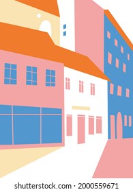 Contemporary buildings flat illustration. Vector cartoon street. Illustration Europe architecture. Europe travel poster illustration. Two banner.
