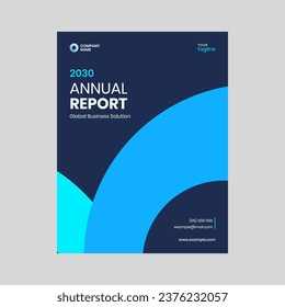 contemporary business annual report cover page design template with a stylish blue circle accent, perfect for your company booklet. sleek and professional touch, symbolizing unity and focus.