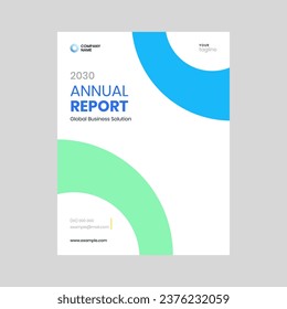 contemporary business annual report cover page design template with a stylish blue circle accent, perfect for your company booklet. sleek and professional touch, symbolizing unity and focus.