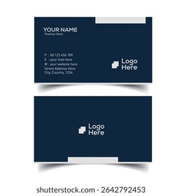 Contemporary business card design ideal for creative directors and designers in a deep blue and gray color combination