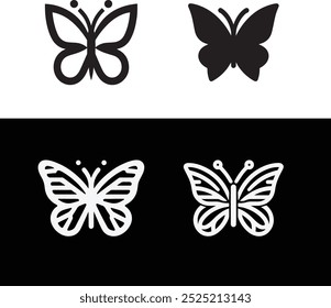 Contemporary Butterfly Silhouette with Bold Edges, Abstract Butterfly Design with Clean Lines,  Bold Butterfly Icon for Graphic and Logo Use.