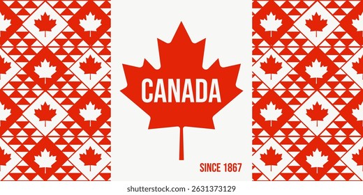 Banner do Dia do Canadá. Ilustração vetorial de folhas de bordo canadenses padrão com formas geométricas. Projeto perfeito do modelo do cabeçalho do lado web do cartaz de fundo do banner do feriado. EPS 10